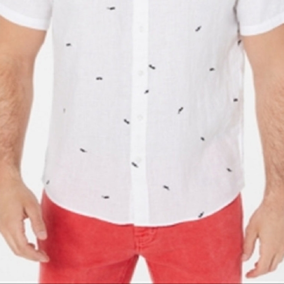 Michael Kors Sunglass-Print Linen Embroidered Button Down Shirt - Picture 8 of 9